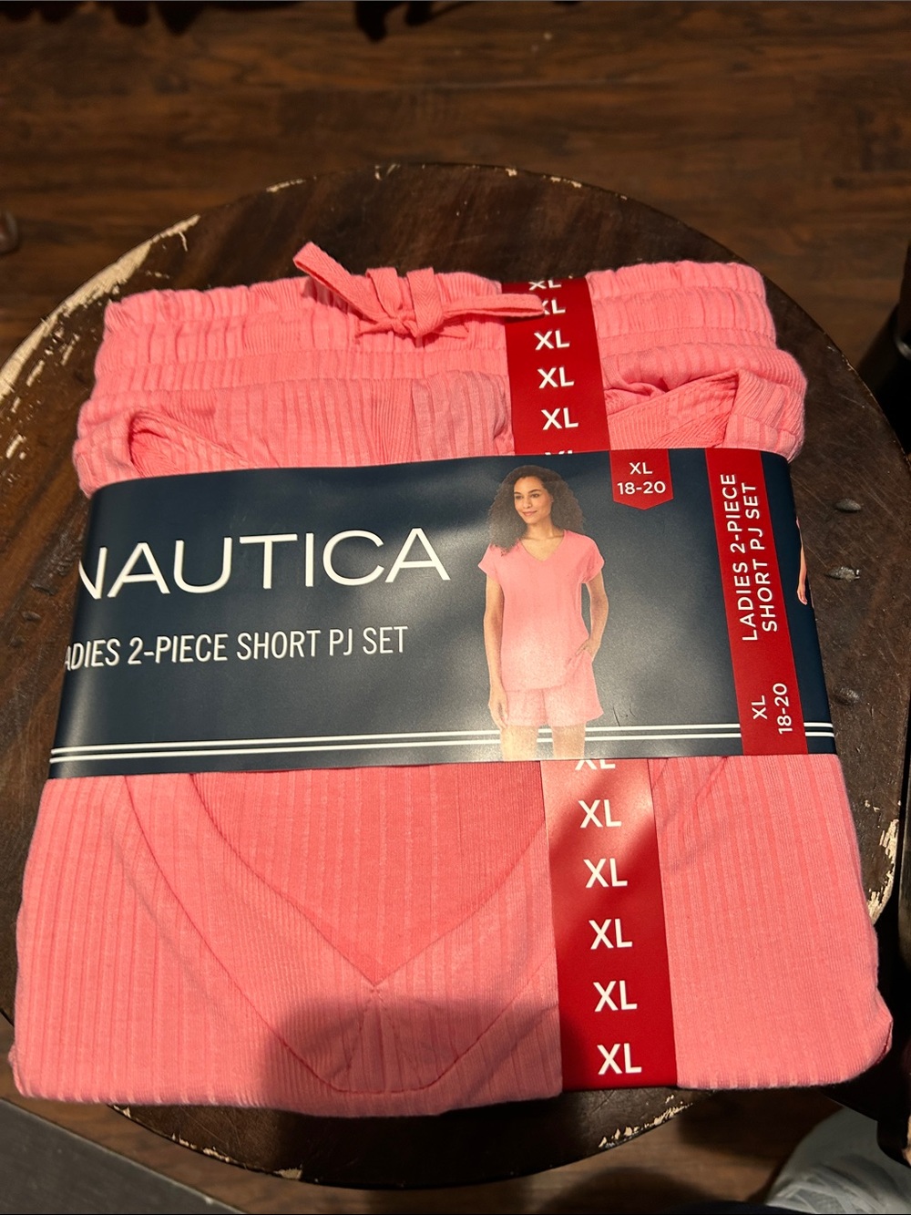 Nautica Pink Ribbed 2-Piece Short Pajama Set